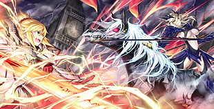 Fate Grand Order Saber Mordred and Lancer Altria Alter digital wallpaper, Fate/Grand Order, horse, sword, Fate Series HD wallpaper