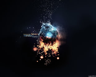 Windows 7 wallpaper, window, digital art, fire, ice