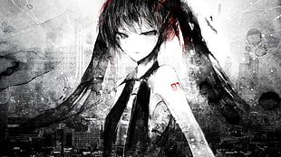 black haired female anime illustration, anime, Hatsune Miku, Vocaloid