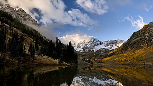 blue sky, nature, landscape, lake, mountains HD wallpaper