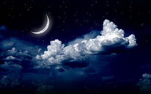 moon and clouds, stars, space, galaxy, clouds HD wallpaper