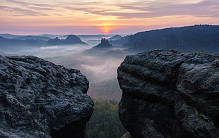 two rock mountain closed-up photo