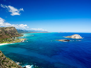 brown island, Hawaii, oahu, shore, beach