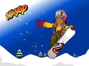 Hiphop woman on snowboard clip art