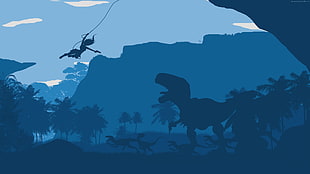 dinosaurs and trees silhouette illustration