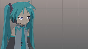 blue haired female anime character, Hiiragi Kagami, Lucky Star, Hatsune Miku, vector