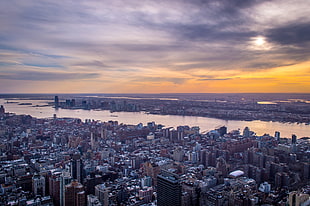 photography of high-rise buildings near body of water, hudson HD wallpaper