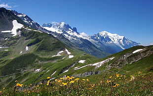 green mountains with snow