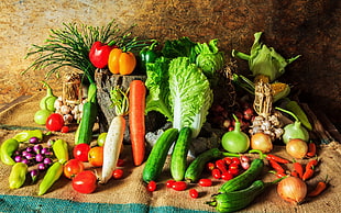 variety of vegetables on brown surface HD wallpaper