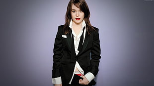 woman wearing black and white tuxedo HD wallpaper