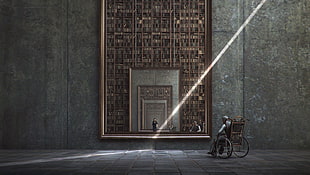 brown wheelchair, mirror, books, reflection, ghosts HD wallpaper