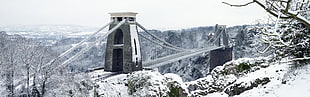 grey steel suspension bridge, bridge, snow, Clifton Suspension Bridge HD wallpaper