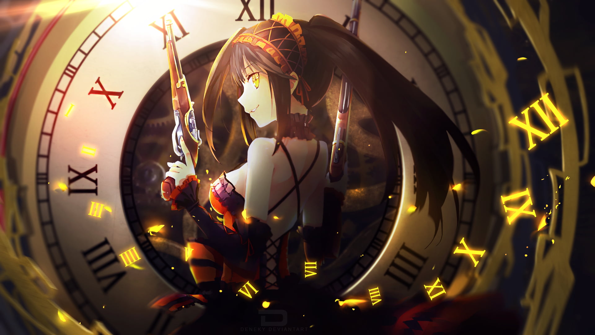 black haired female anime character, Date A Live, clocks, Tokisaki Kurumi