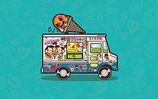 multicolored ice cream truck illustration, ice cream, trucks, artwork, Jared Nickerson HD wallpaper