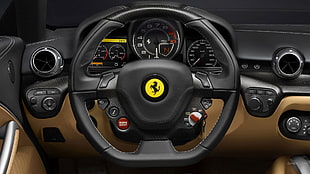 black Ferrari steering wheel, Ferrari F12, car