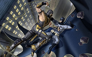 Batman and Scorpion digital wallpaper