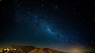 white stars, Starry sky, Night, Mountains