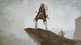 armored man on a cliff illustration, Dark Souls II, artwork, fantasy art, video games