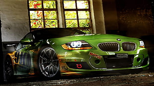 green BMW stock car HD wallpaper