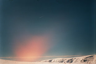 photo of snow covered mountain, mountain pass, sky, volcano, shooting stars