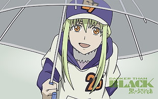 Darker Than Black yellow-haired character holding umbrella illustration HD wallpaper