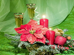 red pillar candles and decors set HD wallpaper