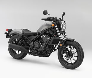 black and gray Honda cruiser motorcycle
