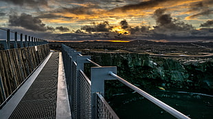 brown boardwalk under blue sky, iceland HD wallpaper