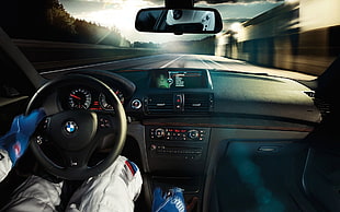 black BMW vehicle interior, car, vehicle, BMW