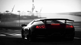 black sports car, Lamborghini, car, selective coloring