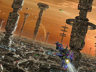 3D gameplay display, futuristic city, digital art, science fiction HD wallpaper