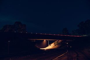 road, bridge, lights, night HD wallpaper