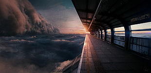 train station, skyline, futuristic, clouds, train station