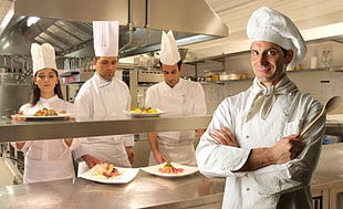 four person wearing chef outfit HD wallpaper