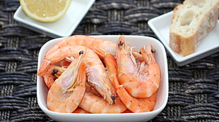 cooked shrimp on white ceramic saucer HD wallpaper