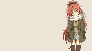 red haired female anime character digital wallpaper, Mahou Shoujo Madoka Magica, Sakura Kyoko, scarf HD wallpaper