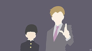 man wearing gray suit jacket beside boy in black suit illustration, Mob Psycho 100, Kageyama Shigeo, Arataka Reigen HD wallpaper