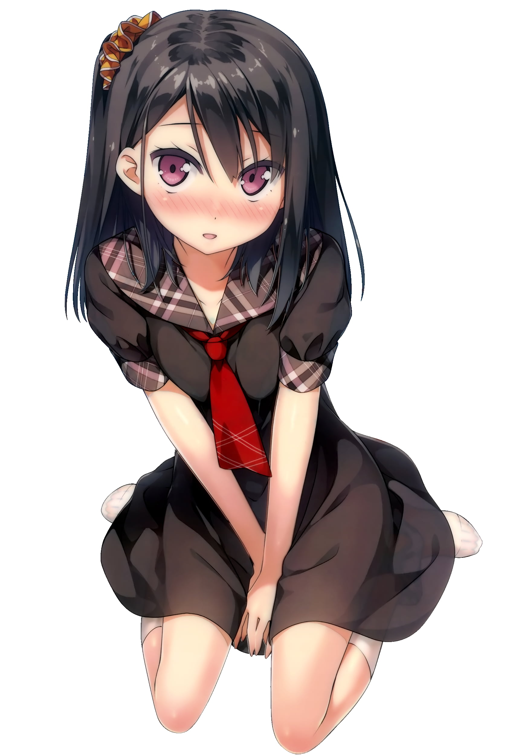 female anime character sitting on floor