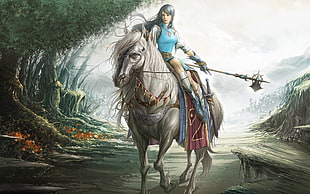 woman riding on white horse illustration HD wallpaper