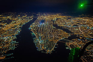 aerial view of city during night time