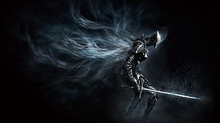 character holding sword poster HD wallpaper