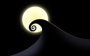 tunnel wave under full moon digital wallpaper, minimalism, black background, hills, Sun HD wallpaper