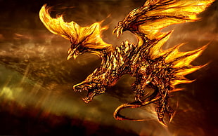 orange and black dragon wallpaper, fantasy art