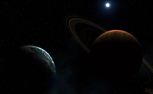 low-light photo of two planets HD wallpaper