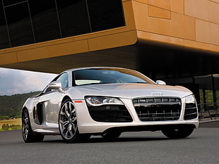 silver Audi R8 coupe, car, white cars, Audi, vehicle