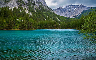 mountains surrounded by body of water, nature, landscape, summer, lake