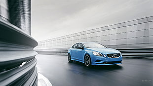 blue Volvo sedan, Volvo S60, car, Polestar Racing, blue cars