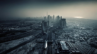 grayscale photo of city buildings, Dubai, United Arab Emirates HD wallpaper