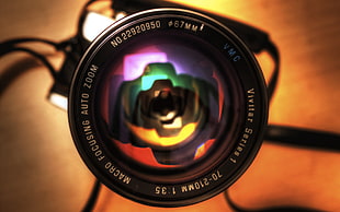 black telephoto lens, macro, camera, lens, depth of field HD wallpaper
