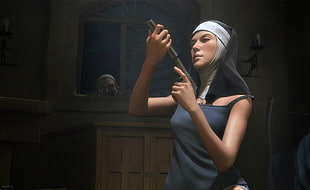 nun holding rifle digital wallpaper, nuns, artwork, weapon HD wallpaper
